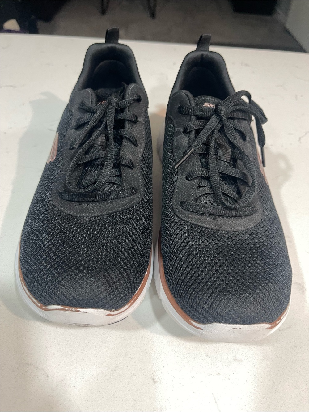 Skechers Women's Black Knit Lace-Up Sneakers with Brown Accent